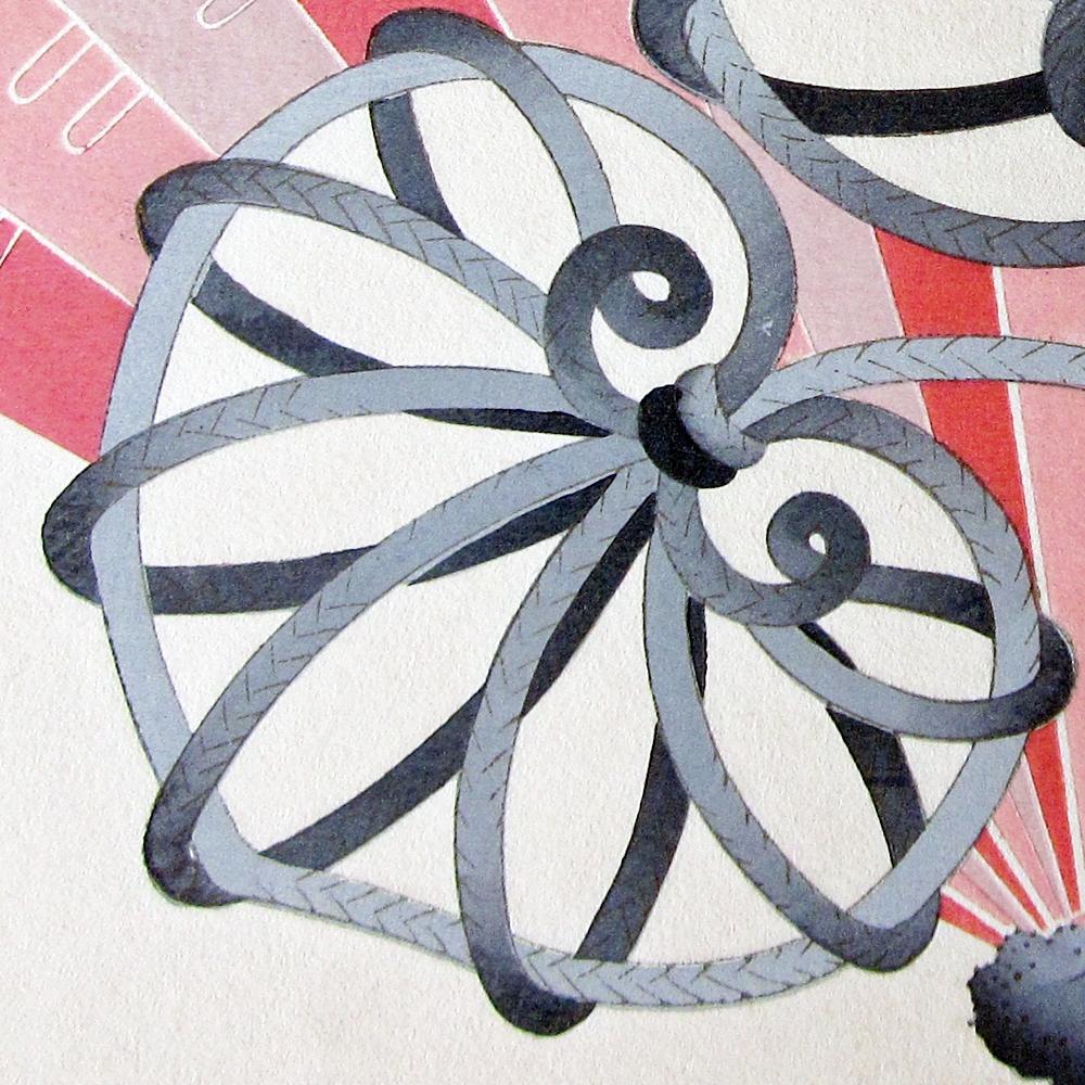 [USED] Antique woodblock print, knot pattern, Aoi