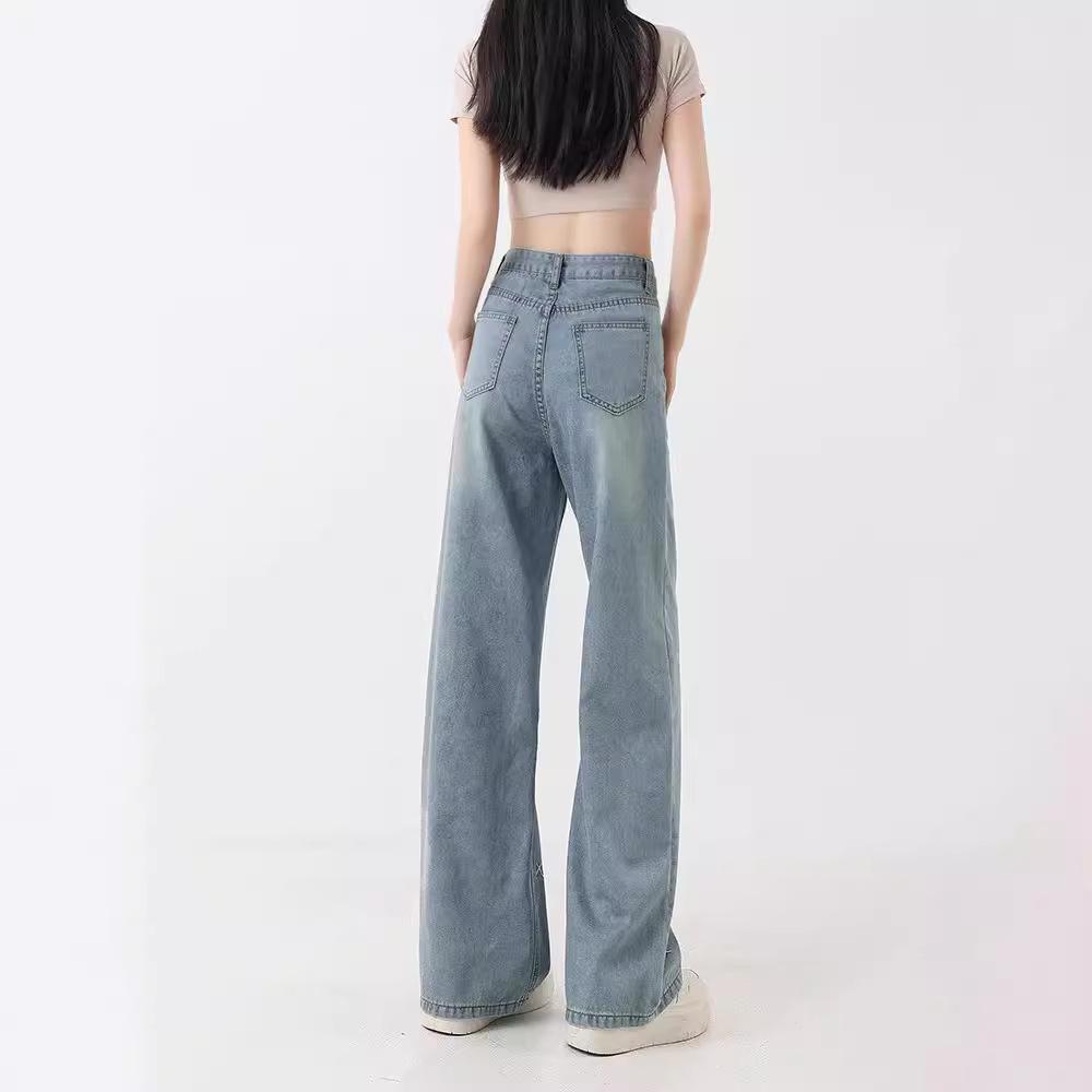 Damen Wide-Leg Jeans mit leichter Stickerei, hoher Taille - Übergröße, Slim Fit