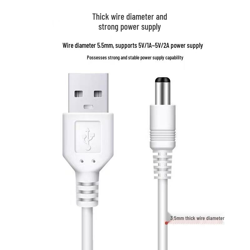 

USB-кабель живлення до DC5.5 з круглим отвором для настільної лампи, динаміка, невеликого вентилятора, роутера, універсальний зарядний пристрій 2A OD2.6, 0.3m, 0.2A, Black, DC5.5*2.1