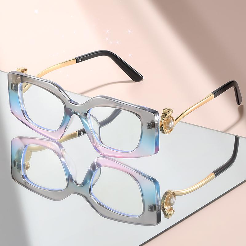 New Small-Frame Cat Flat Light Glasses With Metal Imitation Pearl Temple And Fashionable Decorative Anti-Blue Light Glasses