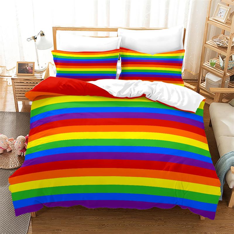 Superior Colorful Rainbow Duvet Cover Print Bedding Set King Size For Kid Teen Girls Microfiber Boho Comforter Cover Pillowcases