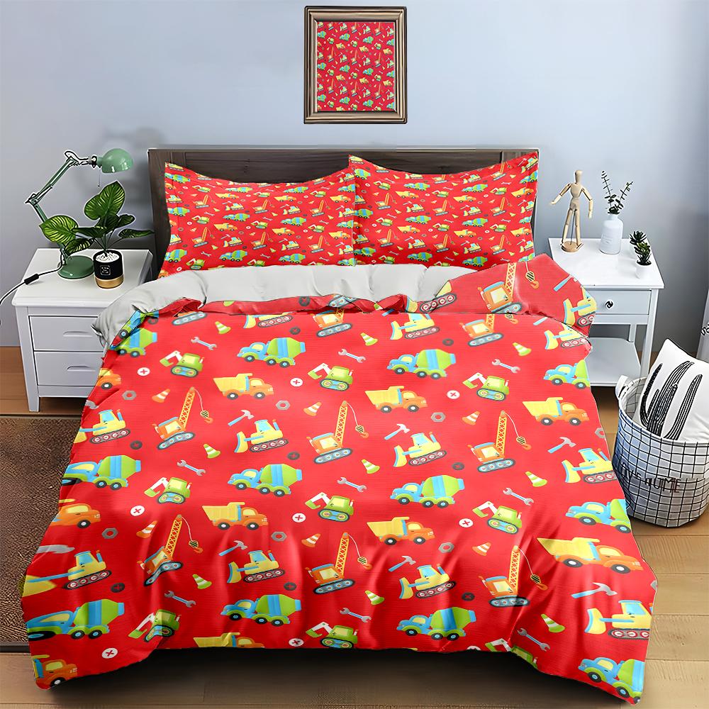 Colorful construction vehicles. Bedding Duvet cover sets Duvet covers Pillowcases gifts (1 * Duvet Cover 2 * Pillowcases, without duvet insert)