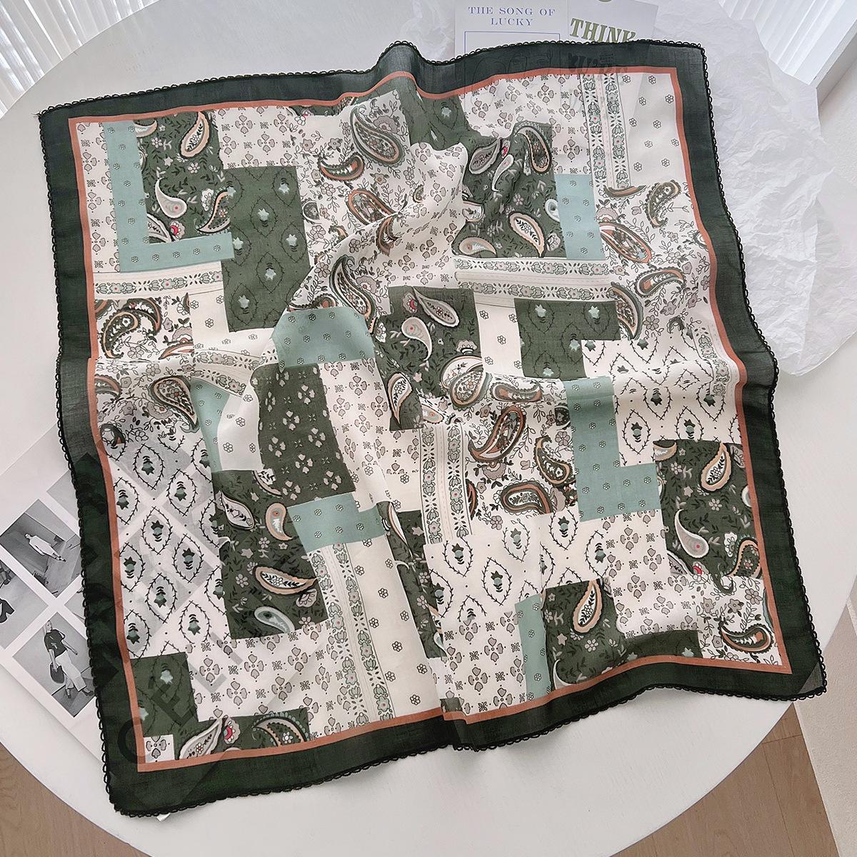 

Korean Version Cashew Nut Flower Bag Headscarf Women S Spring And Summer Versatile Cotton And Linen Small Square Scarf With Shirt Suit Thin Silk Scarf 60-60cm