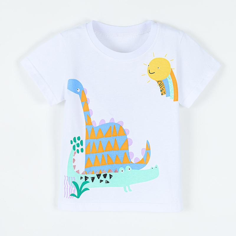 

New summer collection: boys’ short-sleeved T-shirts, children’s pullovers, dinosaur-print round-neck sweatshirts for younger children 90cm(2-3Y) белый
