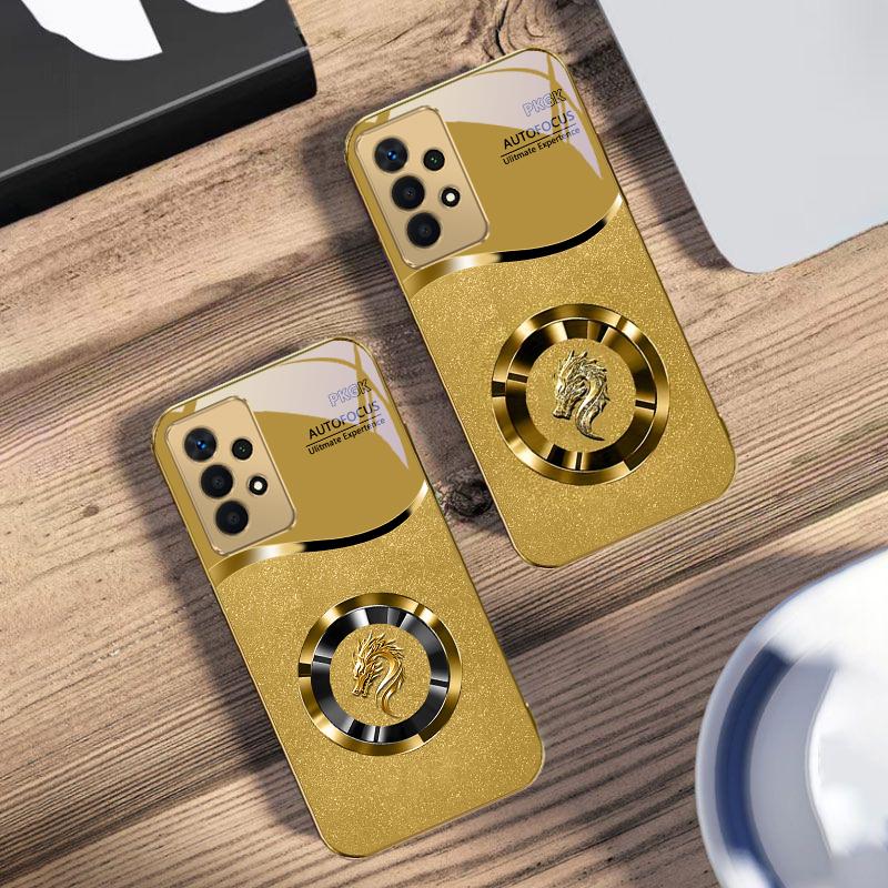Brilliant golden ring For Samsung A 01 52S A04 A05S A10 A12 A13 22 23 24 36 42 M02 Note 10 20Ultra 8 9 Golden glass phone case