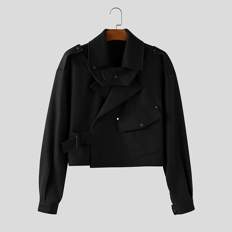 

INCERUN Осень Зима Мужские Лацканы Длинный Рукав Свободные Повседневные Куртки Короткие Пальто 5XL чёрный