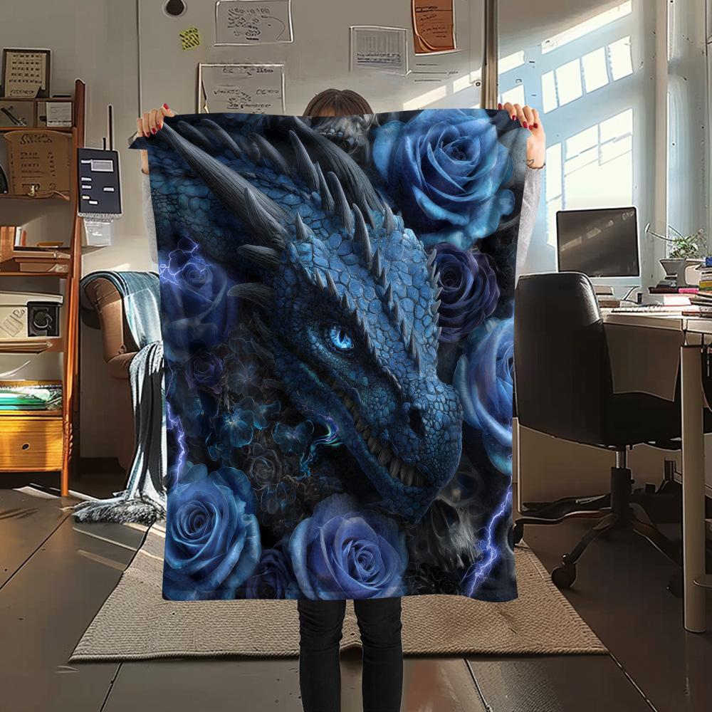Rose Dragons  Print Flannel Blanket, High quality Comfortable for All Seasons, Home Decor, Warmth and Comfort