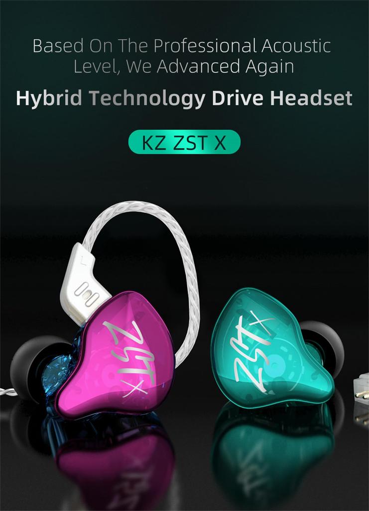 KZ ZSTX Earphones Wired KZ Earphones Hybrid Earphones Heavy Bass Canal Type Chinese Earphones Recable with 1BA+1DD (Purple Microphone)