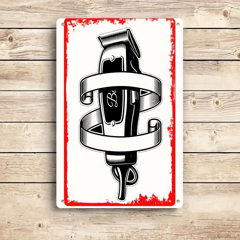 

1 piece: Vintage barbershop decorative tin painting, American retro electric clipper pattern hanging ornament, home wall art han (as the picture,20x30cm)