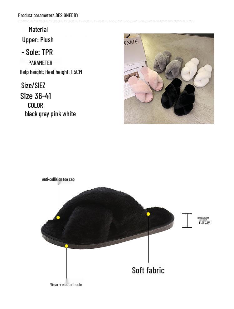 MVA-kompatible fluffy tøfler med åpen tå i kaninpels for grensehandel