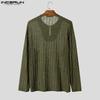 INCERUN Men Crew Neck Long Sleeve Semi-Sheer Thin Casual Tops T-shirts