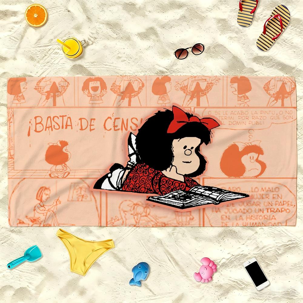 Anime Mafalda Towel Soft Lightweight Anti-Sand Large Beach Towel Quick-Drying Bath Sports Family