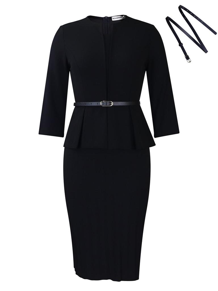 Vestito da donna primaverile e autunnale, taglie forti, scollo a V, volant, vita alta, slim, OL, gonna a tubino, abiti da pendolare