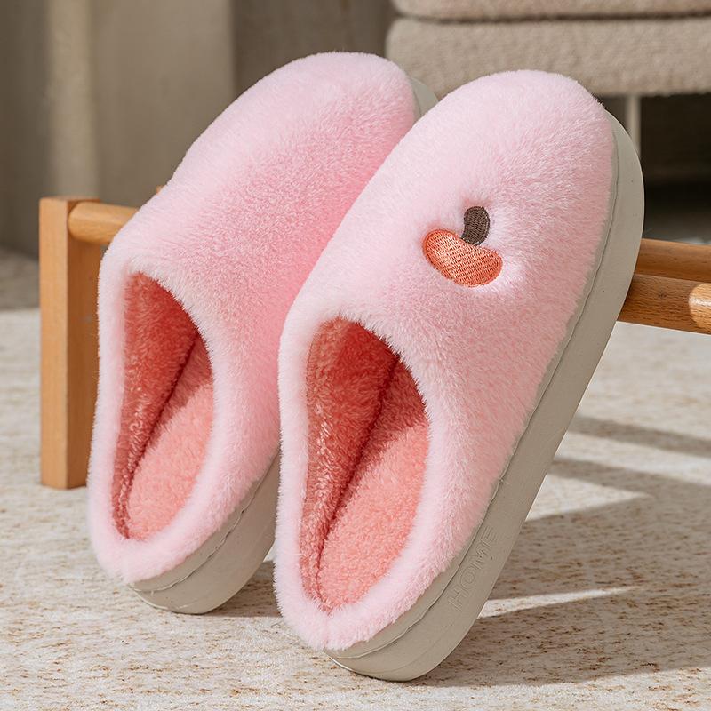Cute croissant cotton slippers women's autumn and winter indoor home non-slip thick-soled plush confinement cotton shoes