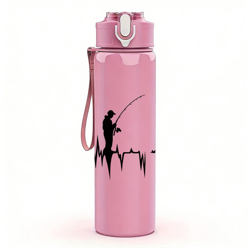1PC Fisherman Fishing Heartbeat Print 750ml Color Plastic Sports Water Bottle Leakproof Flip Straw Lid Suitable for Sports Office Home Use