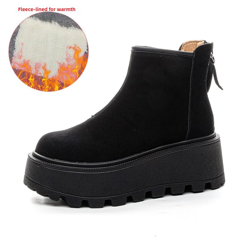 7cm Wildleder Rindsleder Echte Leder Schneestiefel Damen Knöchel Stiefel Plateau Keil Winter Plüsch Chelsea Boots Schuhe für Damen