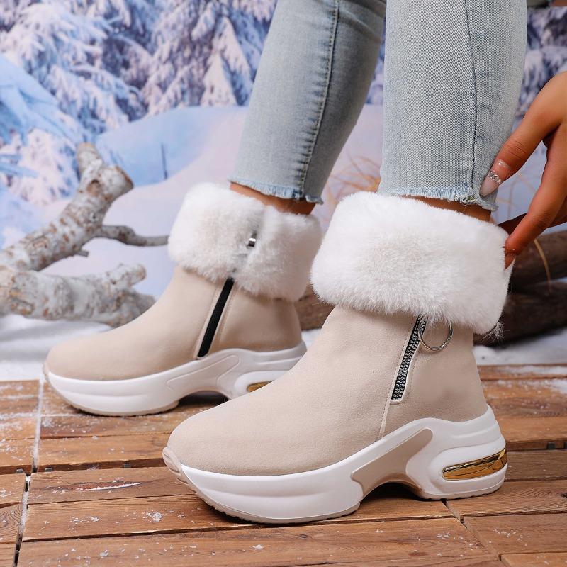 Foreign Snow Boots for Women's Winter New Fur-turning Short Tube, Piled Warm and Heightening Cotton Boots, Tide Thick-soled Short Boots for Women