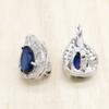 Royal Blue Semi-Precious  Color Bridal Jewelry Sets For Women Bracelet Hoop Earrings Necklace Pendant Rings Gift Box