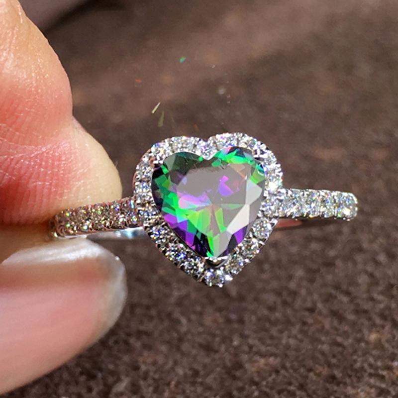 Classic Silver Heart Engagement Rings For Women White Red CZ Stone Inlay Fashion Jewelry Wedding Party Gift