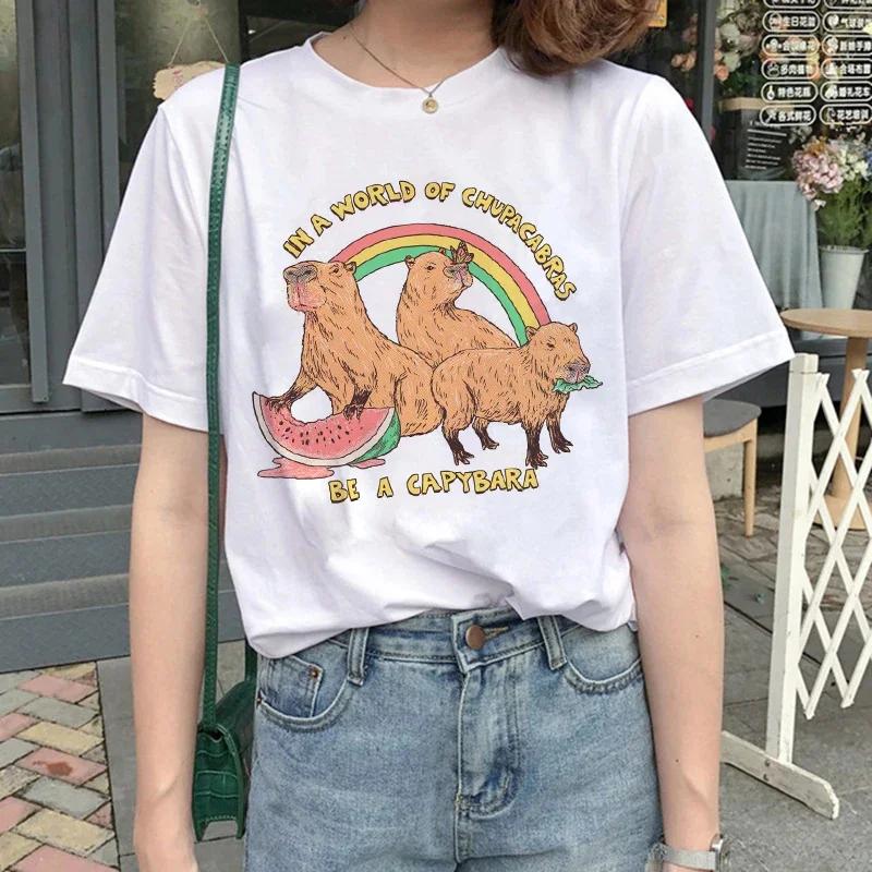 Cute Capybara Clothing T-Shirt Women Vintage Cartoon T Shirt Female Casual Anime Top Tees T Shirt Manga Women Graphic Tee Tops
