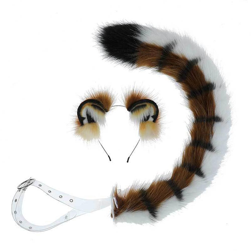 

2Pcs/Set Furry Tiger Ear Tail Animal Ear Headband Plush Kawaii Tail Hand-Made Comic Con Party Beast Cosplay Dress Up Accessories ear and tail