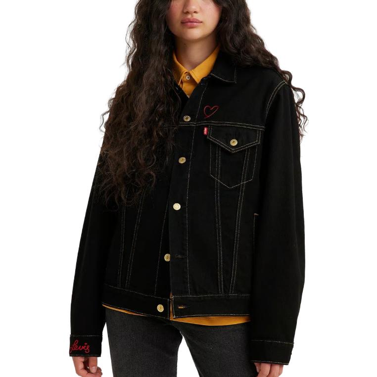 Levis 90er Vintage Serie Bedruckte einreihige Jeansjacke Damenjacken Schwarz A1743-0021