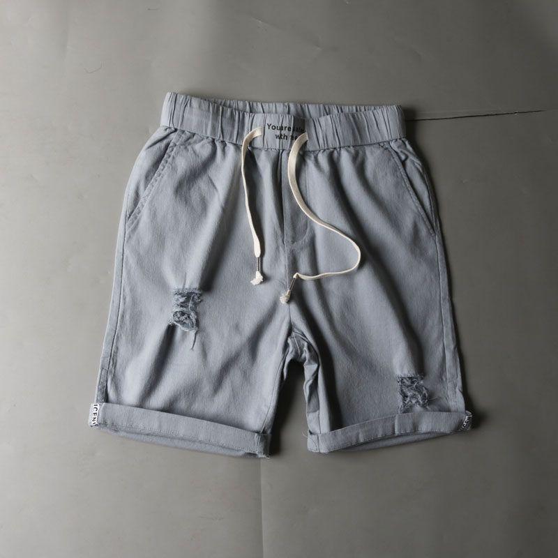 Cattle Goods Loose Straight Ripped Trendy Workwear Shorts Blue 29