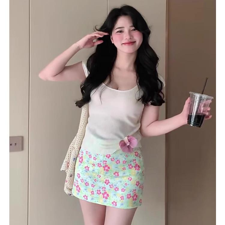 

Autumn A-Line Floral Print Mini Skirt, Oil Painting Style, Hip-Hugging Thai Beachwear for Women L цветочные печати