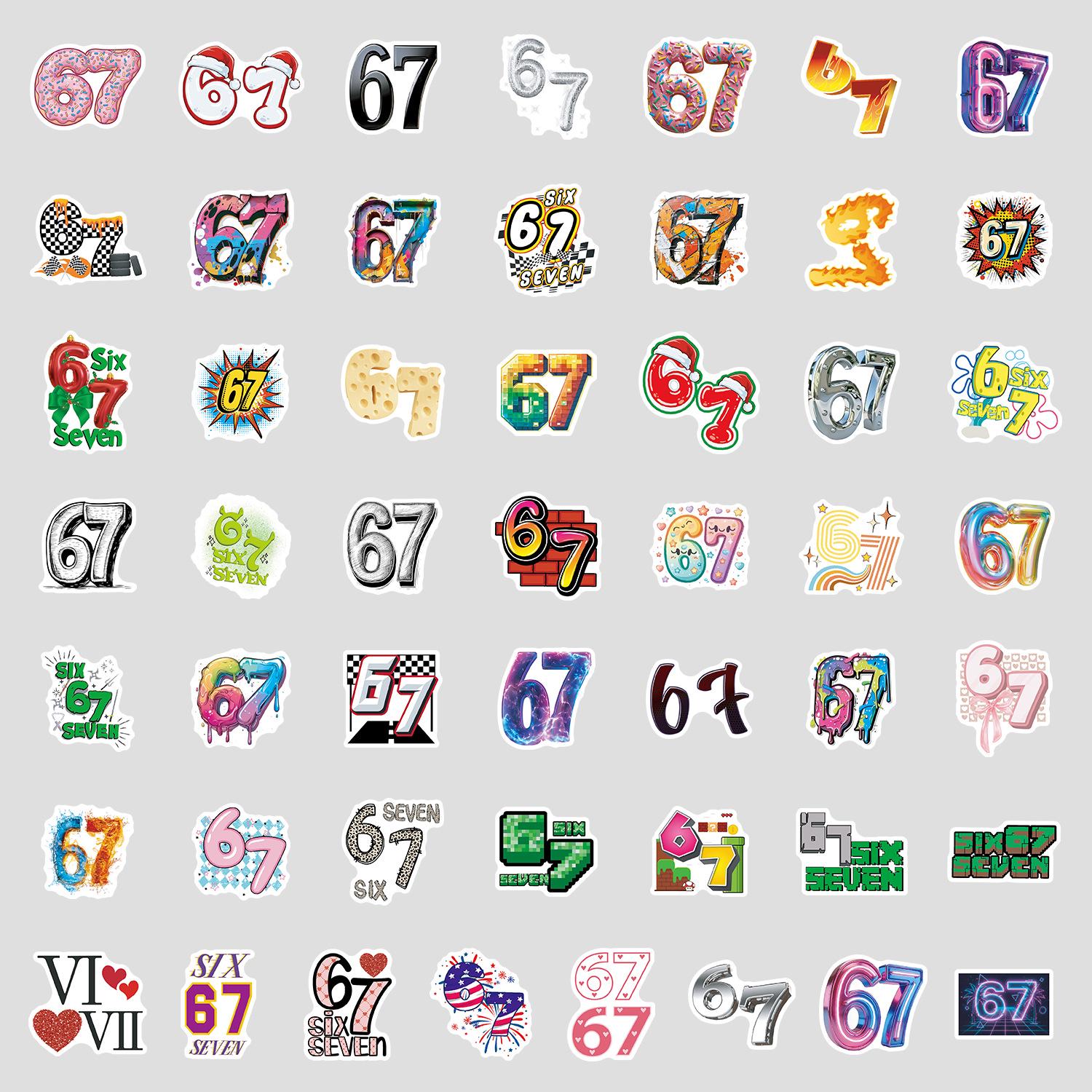 50 Cartoon Number Graffiti Stickers - Waterproof Decorative for Bottles  Phones