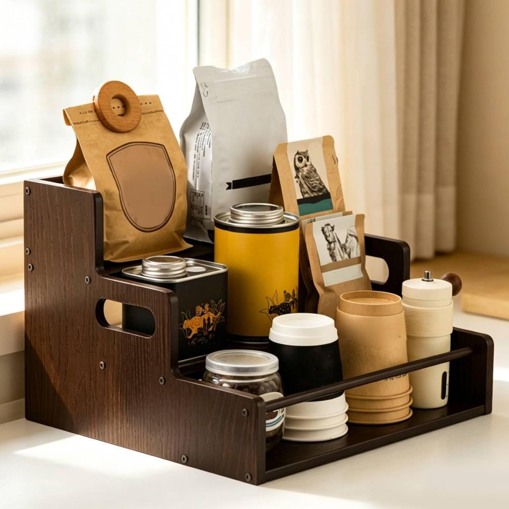 Bamboo Display Stand Versatile Rustic Sturdy Desktop Cosmetic Holder Coffee Cup Rack for Bedroom