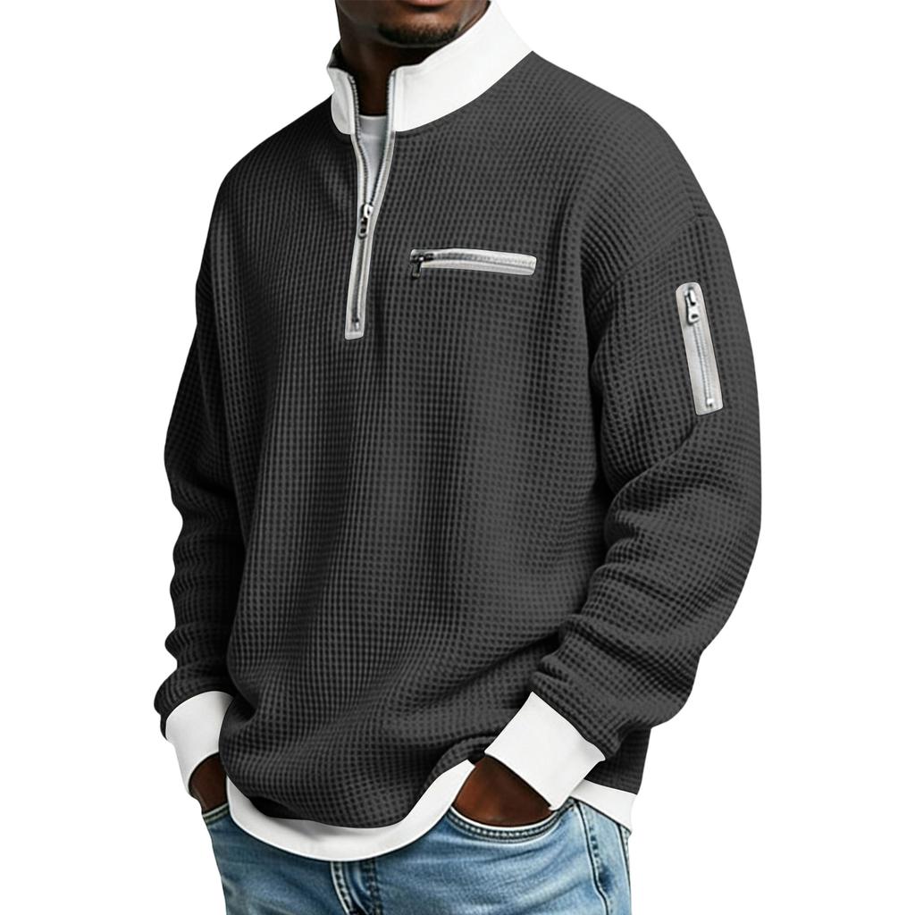 Men Half Zip Casual Mockneck Loose Sweatshirts Long Sleeve Spring Quick Dry Tees Hiking Sports Tops