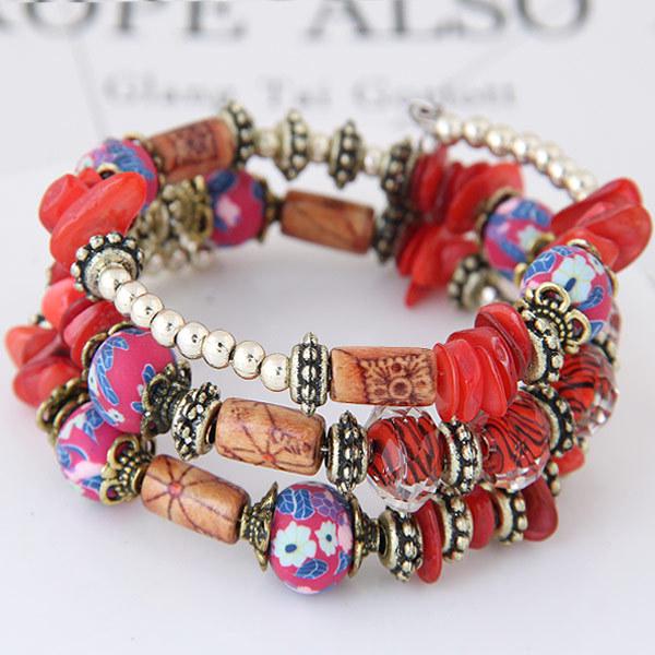 Women Bohemian Ethnic Style Multilayer Beaded Shell Elastic Bracelet Jewelry Accessories