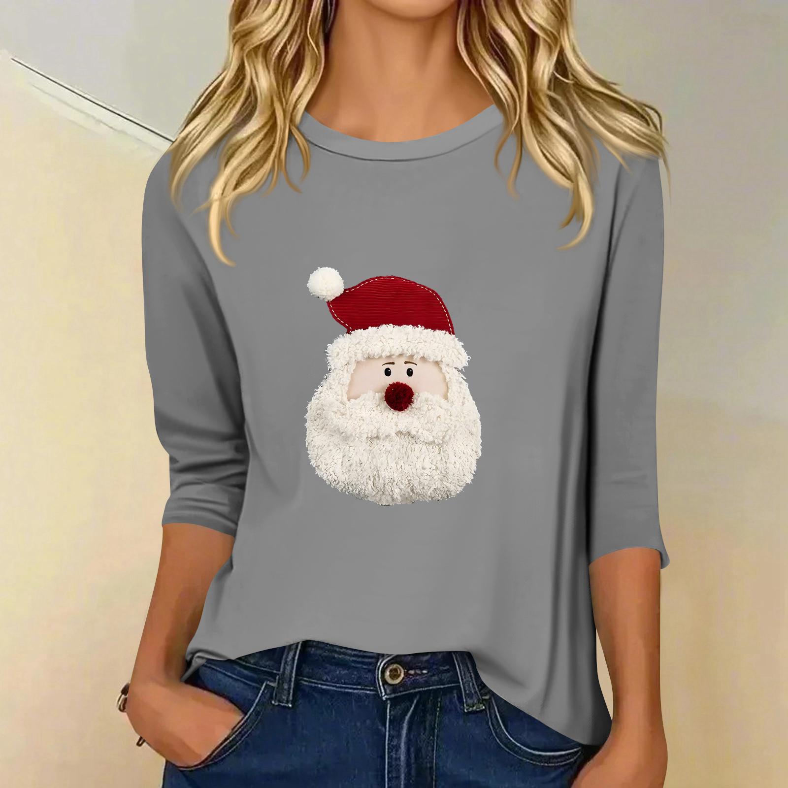 

Женский модный повседневный топ с рукавом три четверти и рождественским принтом, с круглым вырезом M