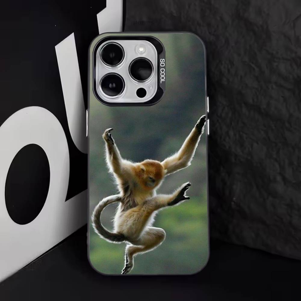 

Забавный Милый Чехол-Обезьянка Для iPhone 11,12,13,14,15,16,17,Pro,Max,Plus,E,Air,Mini IMD Матовый Черный iPhone15