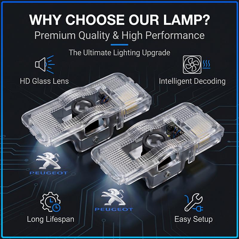 2 Stück HD LED Auto Tür Logo Projektor Willkommenslicht Auto Zubehör für Peugeot 406 306 4008 307 Traveller 206 308 205 206CC 408 207 208 508 3008 407