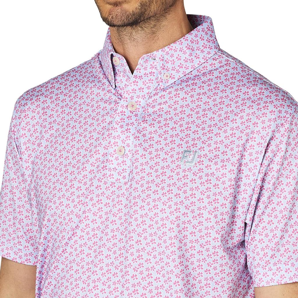 FootJoy Skyway Men's Floral Print Short Sleeve Button-Down Golf Shirt, Size XL (FJ-S25-S14, 34558-XL)