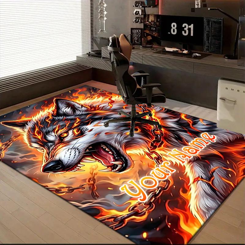 1PC Custom Name Wolf Art Theme Floor Mat Ideal for Living Room, Game Rooms, Office, Bedroom, Floor Mat Playful Design