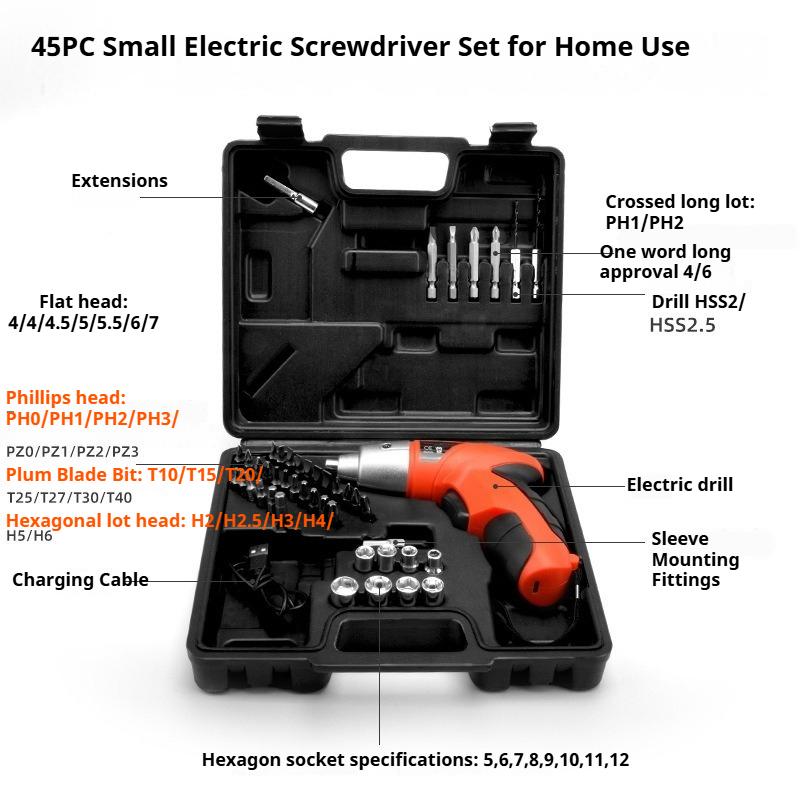 Woodworking Home Repair DIY 3.6V USB Cordless Lithium Drill Screwdriver Electric Hardware Tools Set