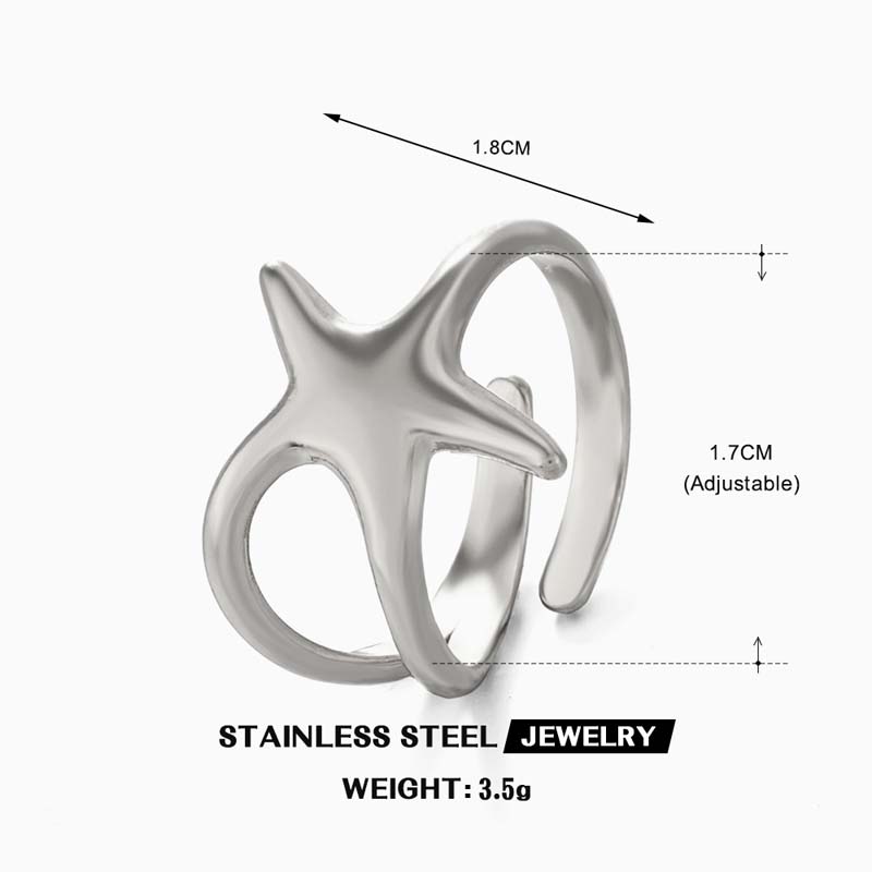 Stainless Steel Gold Color Starfish Open Rings For Men Women Vintage Metal Irregular Star Adjustable Finger Rings Beach Jewelry