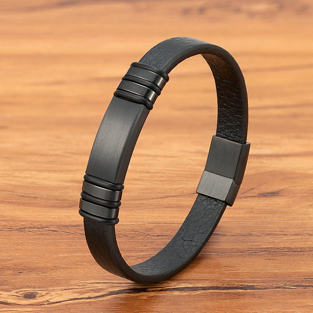 Stainless Steel Men's Leather Bracelet Black Leather Punk Style Magnetic Clasp Accessory Design Birthday Jewelry Gift