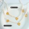 Retro Luxury Freshwater Pearl Necklace with Gold-Plated Titanium Steel Peach Heart Pendant