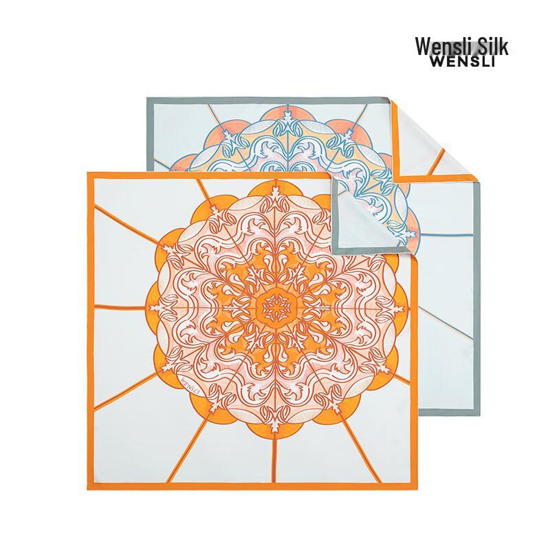 WENSLI Blue & White Porcelain Wheel Mulberry Silk Scarf