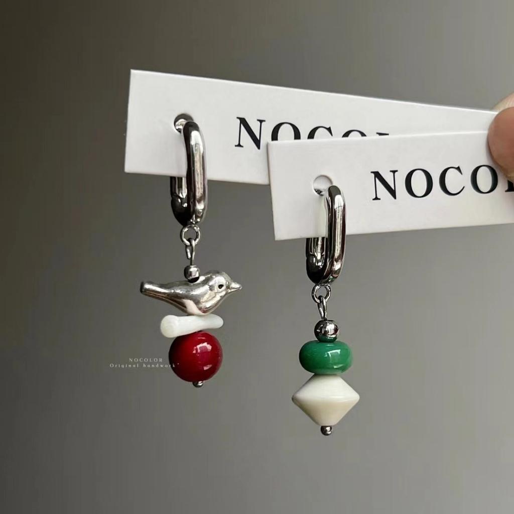 Retro Beaded Asymmetrical Small Fish Flower Ear Buckle Design Sense Temperament Niche Simple Unique Ear Buckle Women