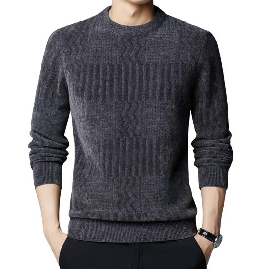 Men Thickened Sweater Casual Round Neck Long-sleeve Knitted Top Warm Pullover Knitwear for Autumn Winter Work Street