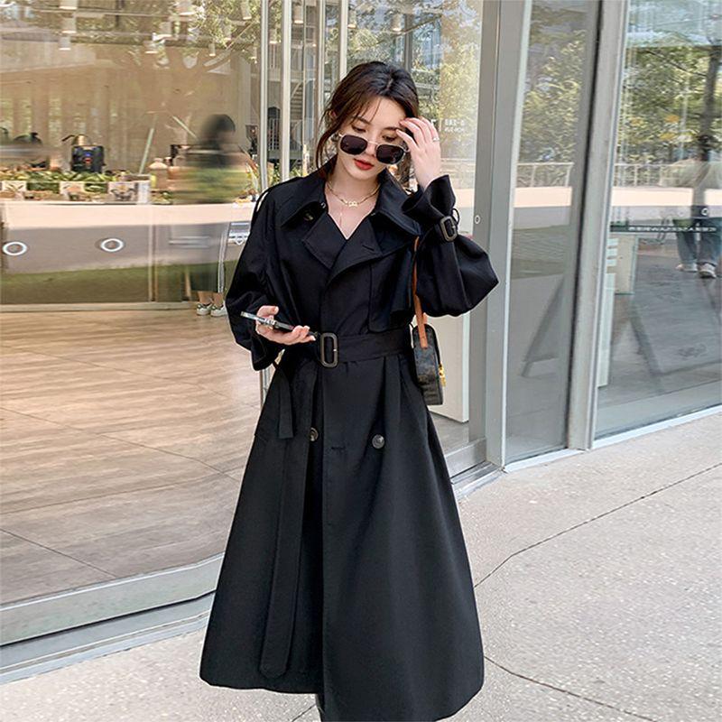 2025 Trendy Mid-Length British Style Women's Trench Coat - Spring/Autumn Casual Loose Fit with Stand-Up Collar