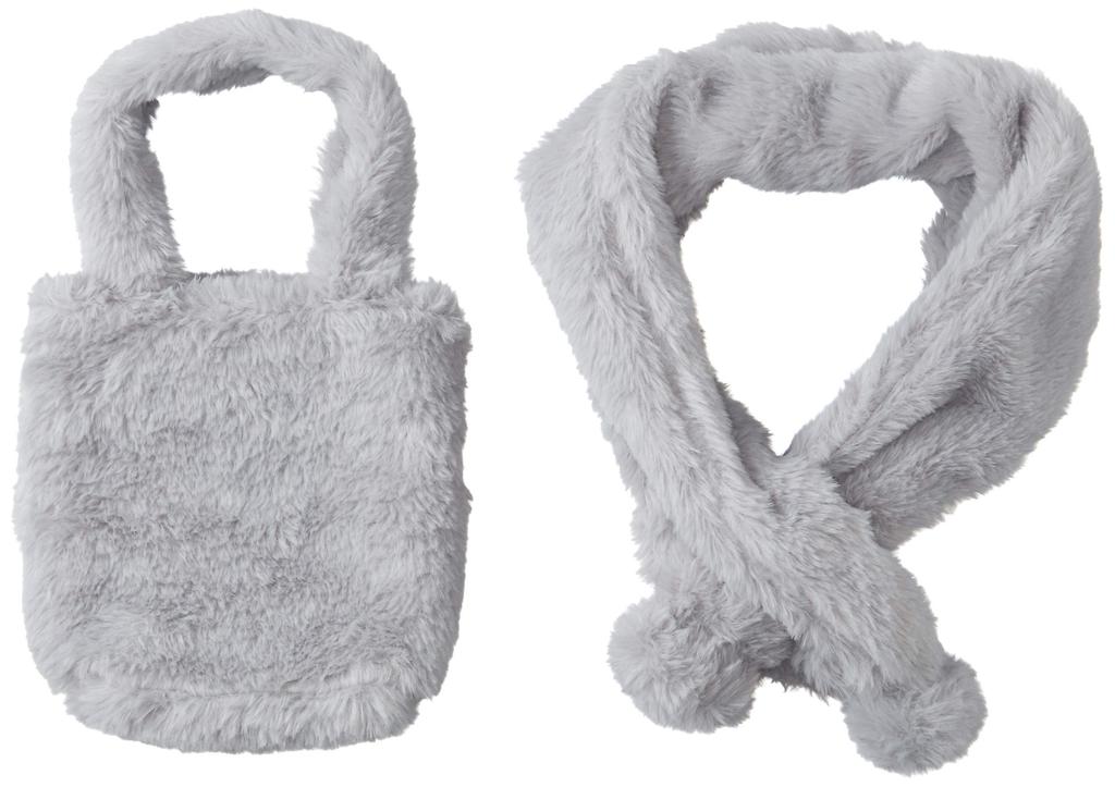 Moonbat estaa Fluffy Faux Fur Plain Scarf with Bag and Hand Made in Total 13cm Pom-pom closure, Washable, Women's, Gray, Japan, Length Approx. 87cm,