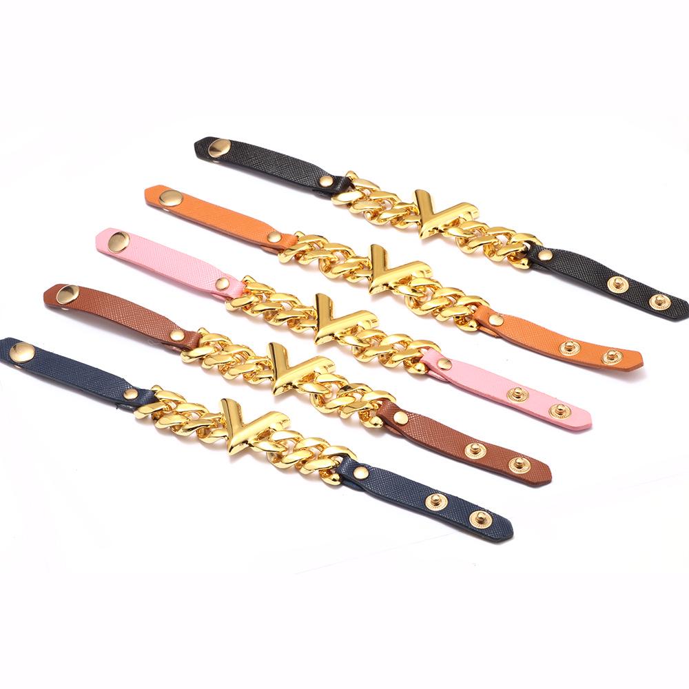 Qino PU Leather V-Chain Fashion Bangle: Stylish Couple's Bracelet