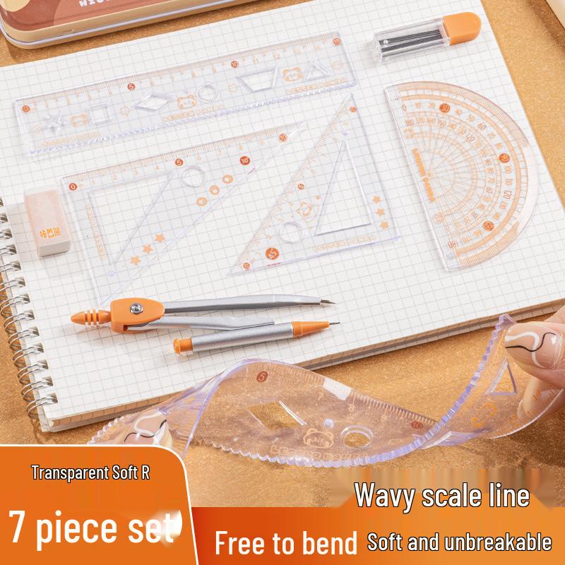 Kaba Bear 15cm Transparent Ruler Set with Wavy Edge for First Grade Students