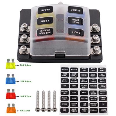 Sicherungskastenhalter für Auto und Boot mit 6-Wege-Sicherungshalter mit modifiziertem Sicherungsblock und Warnanzeige, 12 V, 24 V, Stromverteilungstafel