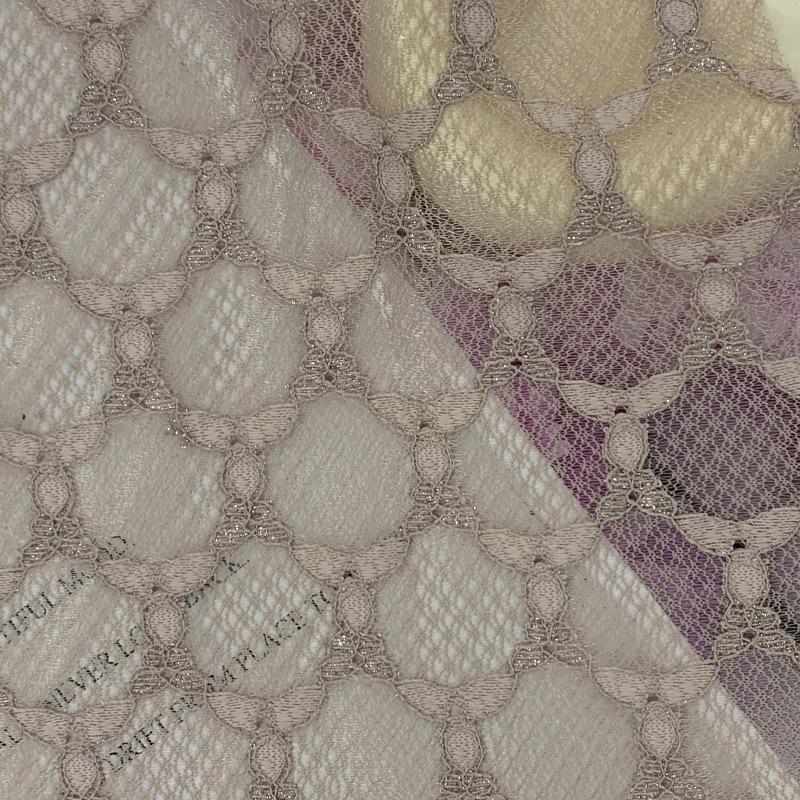 Hollow Silver Thread Three-Leaf Flower Polyester Lace Fabric for Women’s Dress, Wedding Dress, Cheongsam, and Formal Wear